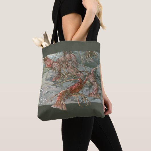 Kreeften in de oceaan, art nouveau tote bag (Dichtbij)