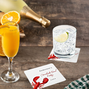 Kreeften langoesten kookfeest rood wit kartonnen onderzetters