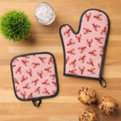 Kreeften ontwerp Oven Mitt & Pothouder Set (Top down)