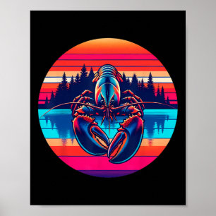 Kreeften vissen Zonsondergang Retro Stijl Vintage Poster