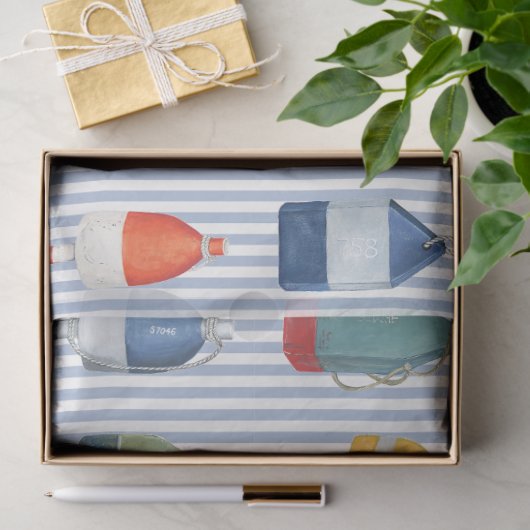 Kreeftenboeien op blauw gestreept decoupage papier (Geschenk)