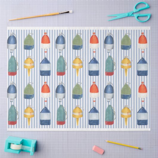 Kreeftenboeien op blauw gestreept decoupage papier (Craft)