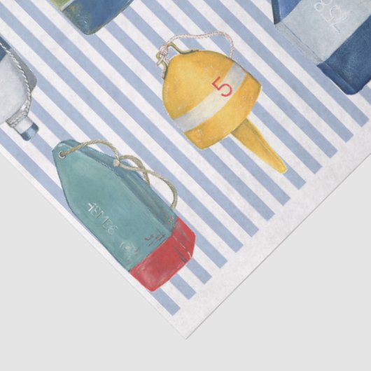 Kreeftenboeien op blauw gestreept decoupage papier (Detail)