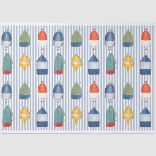 Kreeftenboeien op blauw gestreept decoupage papier (Voorkant)