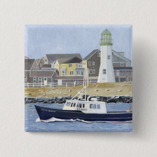 Kreeftenboot Scituate Harbor Vierkante Button 5,1 Cm (Voorkant)