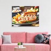 Kreeftenbroodje en aardappelchips canvas afdruk (Insitu (Woonkamer))