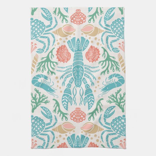 Kreeftenontwerp | Schaaldierkern print Theedoek (Verticaal)