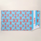 Kreeftenpatroon op Zee blauw gepersonaliseerd Strandlaken (Voorkant)