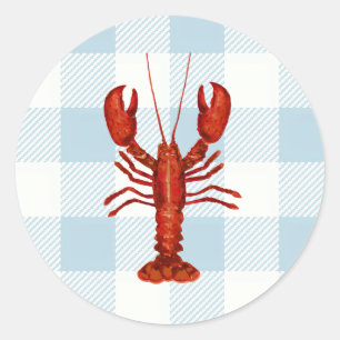 Kreeftenschilderij Nautische Gingham Check Ronde Sticker