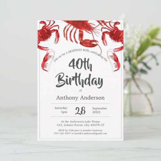 Kreeftfeest Rood Wit Aangepaste Verjaardagsfeestje Kaart (Staand voorkant)