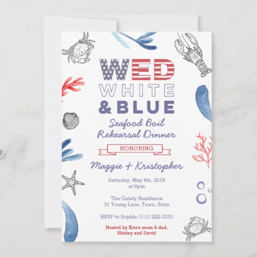 Kreeftmaal Receptie Dinner, Rood Wit Blauw Kaart (Voorkant)