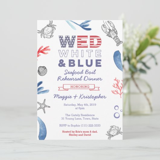 Kreeftmaal Receptie Dinner, Rood Wit Blauw Kaart (Staand voorkant)