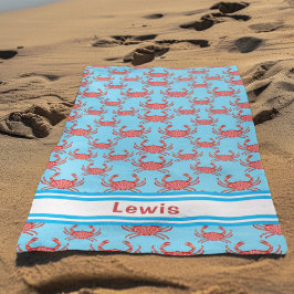 Kreeftpatroon op zee-blauw gepersonaliseerd strandlaken
