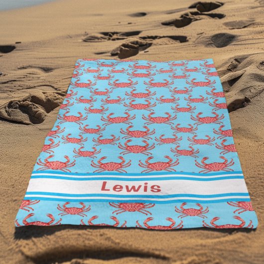 Kreeftpatroon op zee-blauw gepersonaliseerd strandlaken