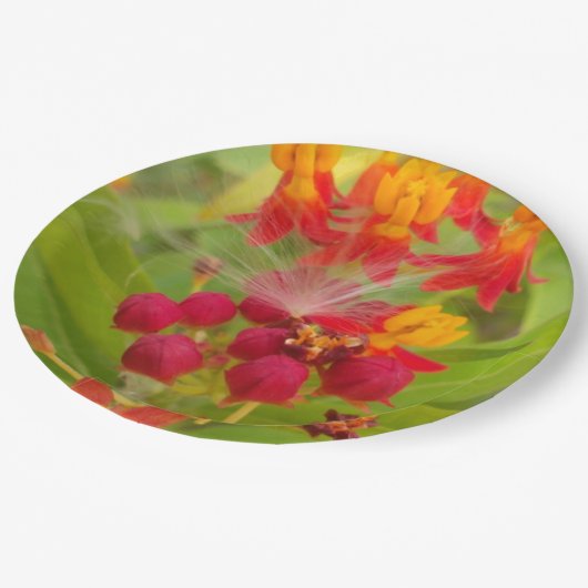 Kreeg je eigen mooie groene rode, gele bloemen papieren bordje (Gekanteld)