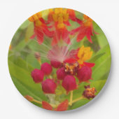 Kreeg je eigen mooie groene rode, gele bloemen papieren bordje (Voorkant)