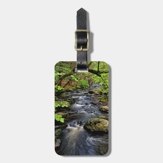 Kreek stroomt door bos bagagelabel (Voorkant verticaal)