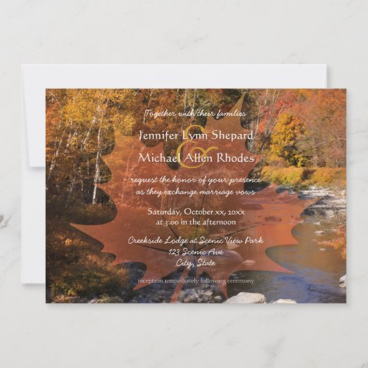 Kreekside bossen esple leaf herfstbruiloft kaart (Voorkant)