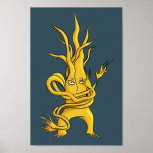 Kreepy Tree Character Tangled Branches Yellow Grey Poster