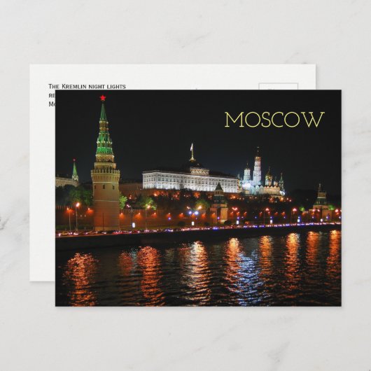 Kremlin Lights Reflecterend voor de rivier de Mosk Briefkaart (Voorkant / Achterkant)