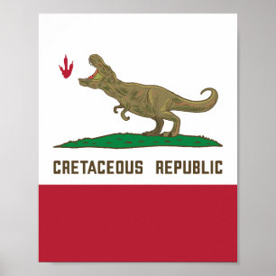 Kreta-achtige Republiek Californië Vlag T-rex Dino Poster
