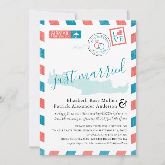 Kreta Griekenland Antieke Luchtpost Huwelijk Kaart (Voorkant)