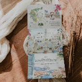 Kreta, Griekenland | Geïllustreerde bruiloft Drieluik Uitnodiging