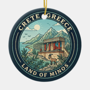 Kreta Griekenland Illustratie Reis Kunst Badge Keramisch Ornament