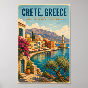 Kreta Griekenland Illustratie Reis Kunst Vintage Poster