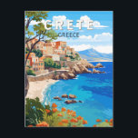 Kreta Griekenland Reizen Kunst Vintage Briefkaart<br><div class="desc">Kreta retro vector reisontwerp. Kreta is het grootste eiland van Griekenland en het vijfde grootste van het mediterrane Zee.</div>