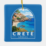 Kreta Griekenland Reizen Kunst Vintage Keramisch Ornament<br><div class="desc">Kreta retro vector reisontwerp. Kreta is het grootste eiland van Griekenland en het vijfde grootste van het mediterrane Zee.</div>
