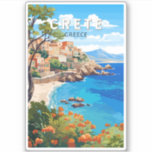 Kreta Griekenland Reizen Kunst Vintage Sticker<br><div class="desc">Kreta retro vector reisontwerp. Kreta is het grootste eiland van Griekenland en het vijfde grootste van het mediterrane Zee.</div>