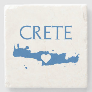 Kreta kaart met hart blauw en wit stenen onderzetter