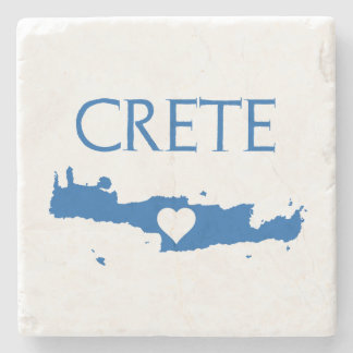 Kreta kaart met hart blauw en wit stenen onderzetter