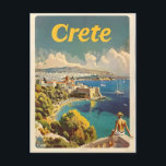 Kreta Vintage Briefkaart<br><div class="desc">Een levendige en nostalgische afbeelding van Kreta, het grootste eiland van Griekenland, gevierd om zijn diverse landschappen en rijke culturele erfgoed. Het ontwerp toont de dramatische kustlijn van het eiland, met kristalhelder water en gouden stranden, oude ruïnes zoals het Paleis van Knossos, en charmante dorpen zoals Chania en Rethymnon. Het...</div>