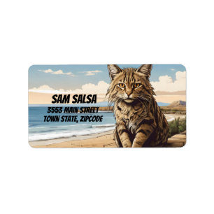 Kretenzische wilde kat op het strand etiket
