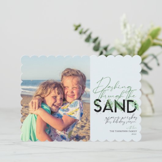 Kreukblauw kerstblauw door het zand feestdagenkaart (Staand voorkant)