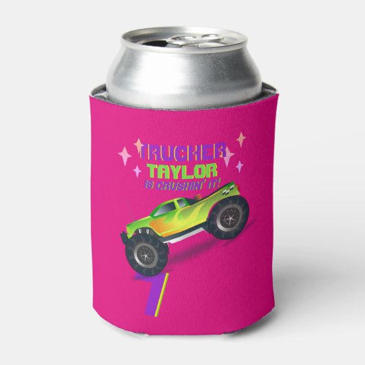 Kreukdruk Het MONSTER TRUCK PINK Birthday Lage NAM Blikjeskoeler (Blikje Voorkant)