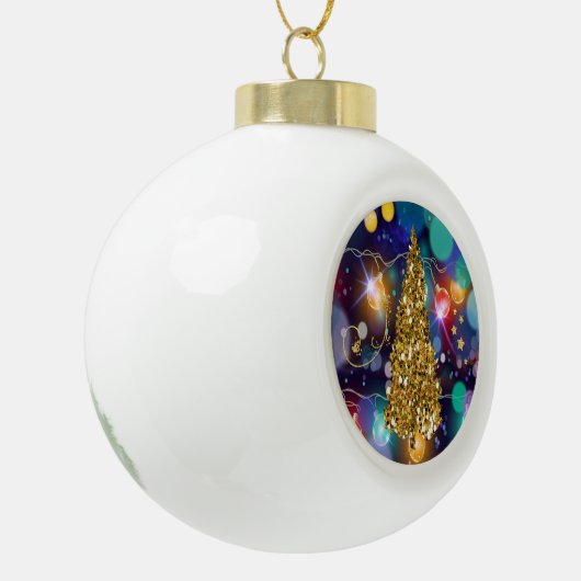 Kreukelende kerstlampjes Bokeh Golden Tree & Stars Keramische Bal Ornament (Links)