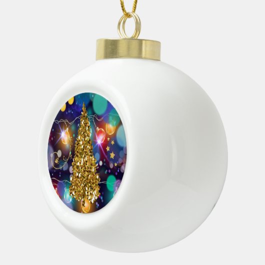 Kreukelende kerstlampjes Bokeh Golden Tree & Stars Keramische Bal Ornament (Rechts)