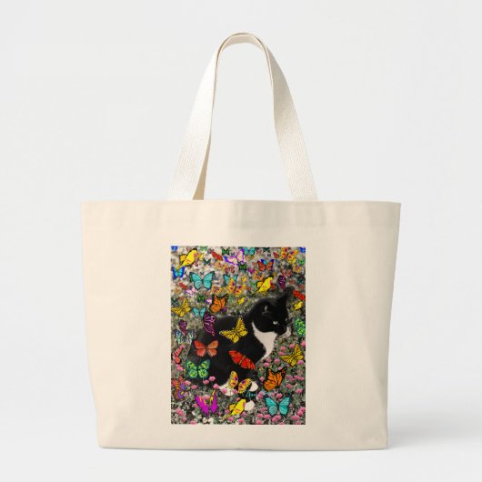 Kreuken in Butterflies - Tux Kitty Cat Grote Tote Bag (Voorkant)