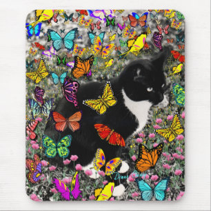 Kreuken in Butterflies - Tux Kitty Cat Muismat