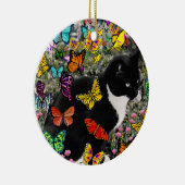 Kreuken op vlinders - Tuxedo-Kat Keramisch Ornament (Rechts)