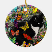 Kreuken op vlinders - Tuxedo-Kat Keramisch Ornament (Voorkant)
