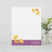 Kreukginkgo laat gouden gele paarse herfst briefhoofd ontwerp (Staand voorkant)