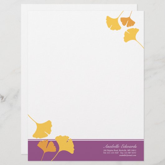 Kreukginkgo laat gouden gele paarse herfst briefhoofd ontwerp (Voorkant / Achterkant)