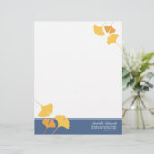 Kreukginkgo verlaat gouden blauwe herfst briefhoofd ontwerp (Staand voorkant)