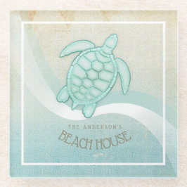 Kreukhuis Nautical Turtle Aqua Blue ID623 Glazen Onderzetter