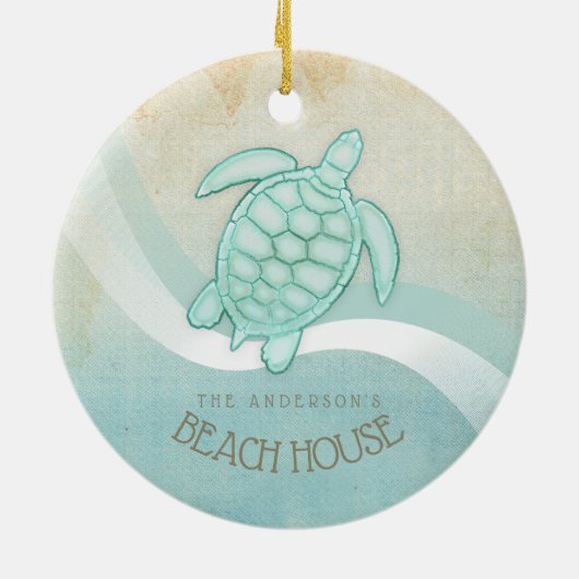 Kreukhuis Nautical Turtle Aqua Blue ID623 Keramisch Ornament (Achterkant)