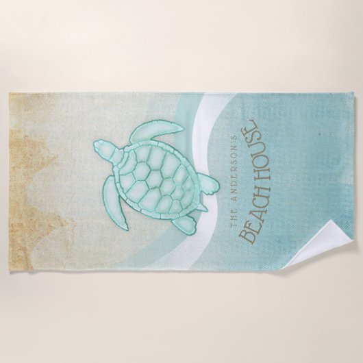 Kreukhuis Nautical Turtle Aqua Blue ID623 Strandlaken (Voorkant)
